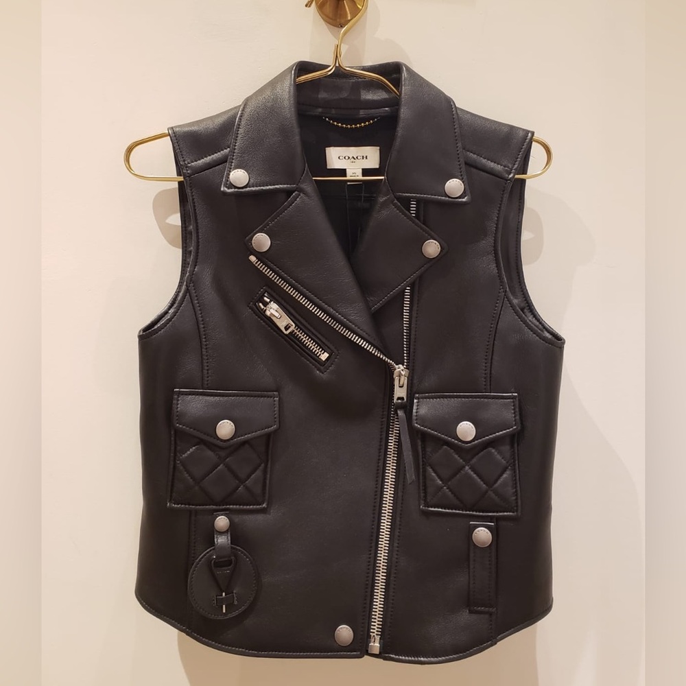 Coach Black Calfskin Leather Vest Size XS